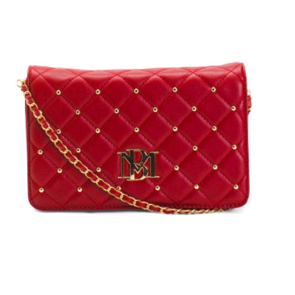 BADGLEY MISCHKA Large Red Crossbody With Nail Head Studs Gold Hardware